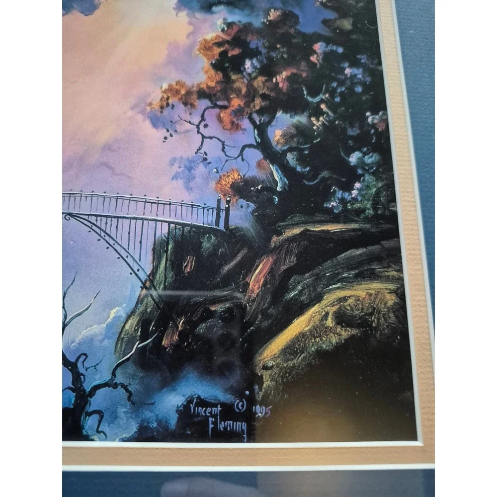 Vintage Vincent Fleming Angel Bridge Fantasy Art Prints Framed Pair 1995‎
